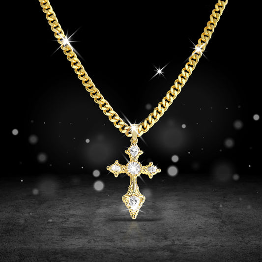 BlissBling Gold-Plated Cross Necklace 14K Gold Plated Double-Layer Chain Hypoallergenic Unisex for Daily Clothing Decoration and Special Occasions