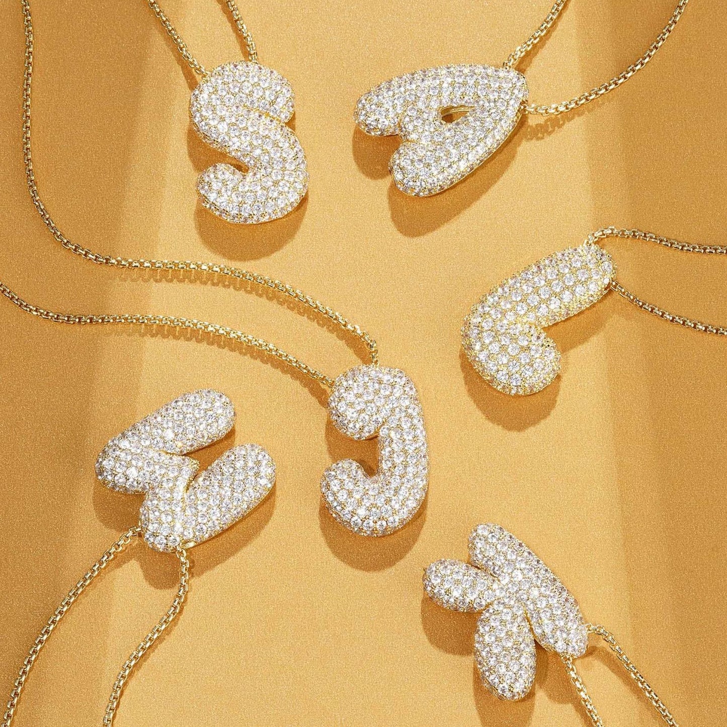 KISSYAN 14K Gold Plated Balloon Initial Pendant Box Chain Necklace Dainty Pave CZ Jewelry Gift for Women Unique Font Individuality Bold Eye-Catching Statement