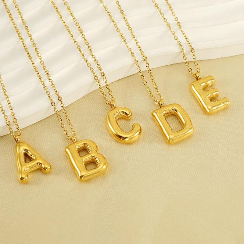 Personalized Bubble Letter Necklace – 26 Initial Pendant A–Z, Polished Titanium Steel Jewelry