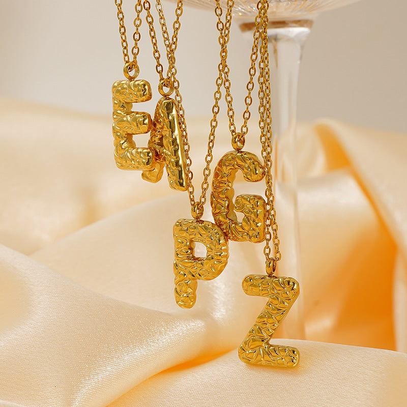 Lava-textured Letter Necklace for Women - 26-Letter Pendant, Collarbone Chain, Fade-resistant, Metal Coating, Stylish Accessory