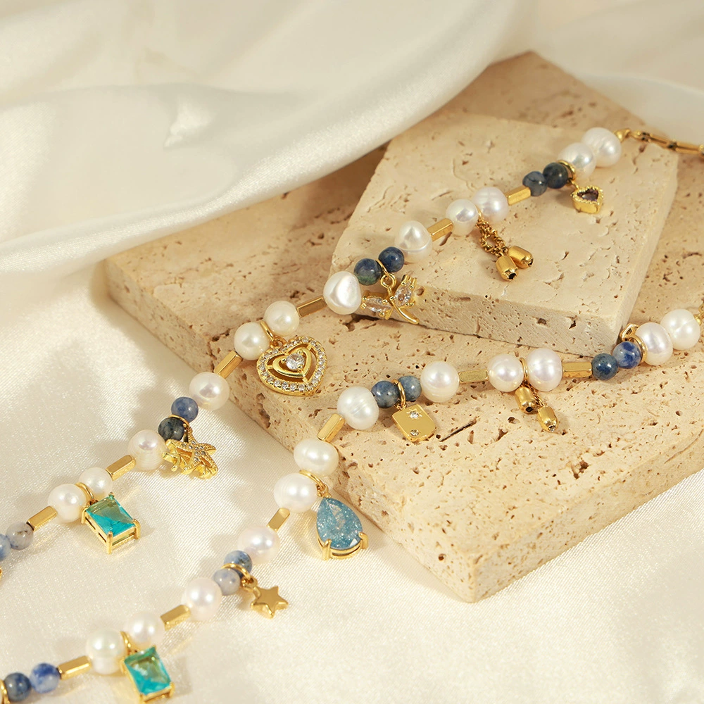 Colorful Rhinestone Bohemian Heart Charm Necklace with Natural Stone, Pearl & Zircon Accents, Elegant Design, Short Length with Metal Coating audrey necklace stacks