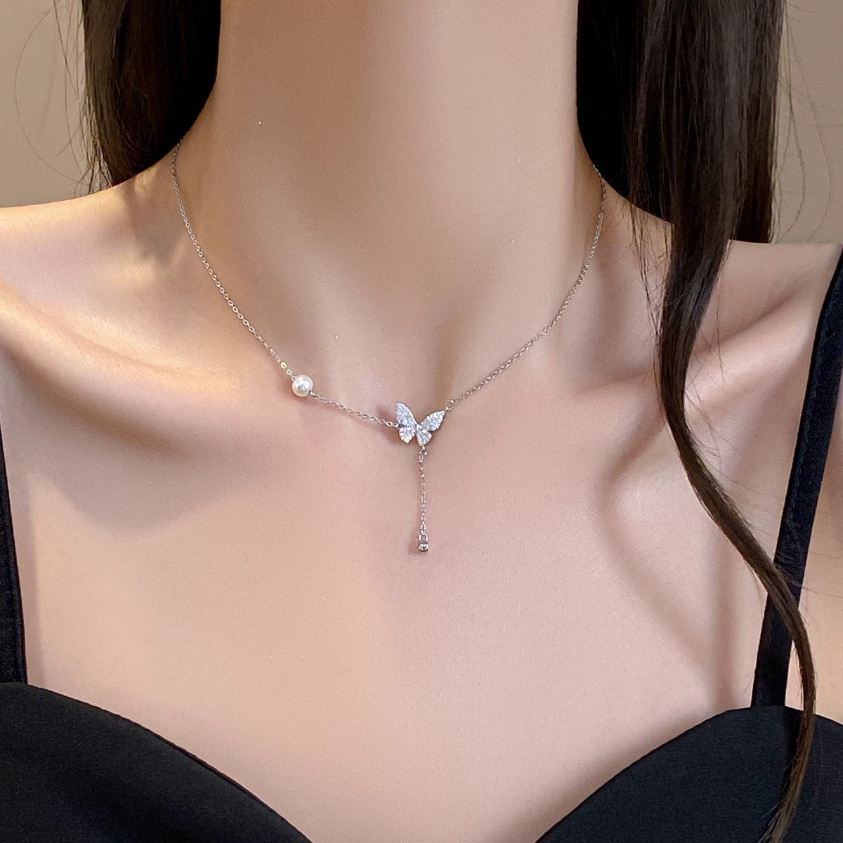 14K Gold Plated Butterfly Necklace for Women, Zirconia Dainty Necklace,BlissBling jewelry floating necklace