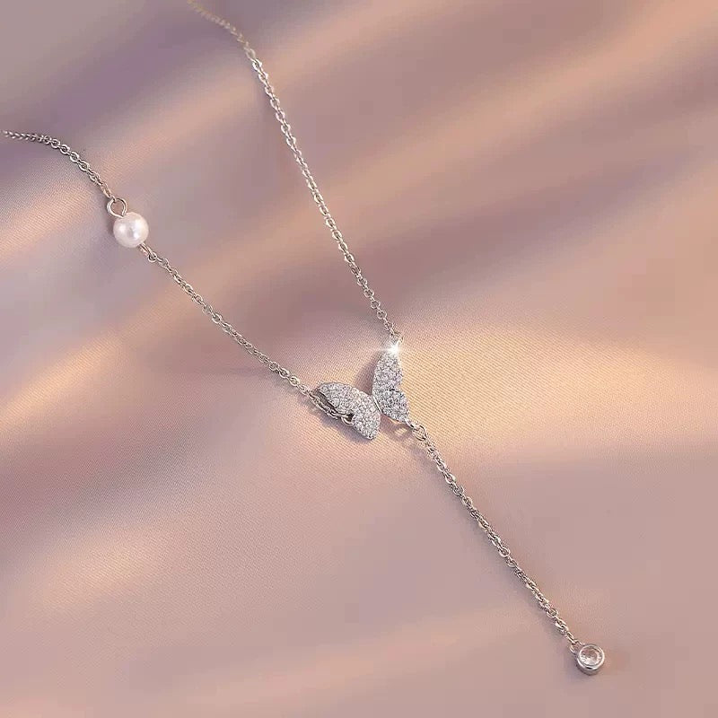 14K Gold Plated Butterfly Necklace for Women, Zirconia Dainty Necklace,BlissBling jewelry floating necklace