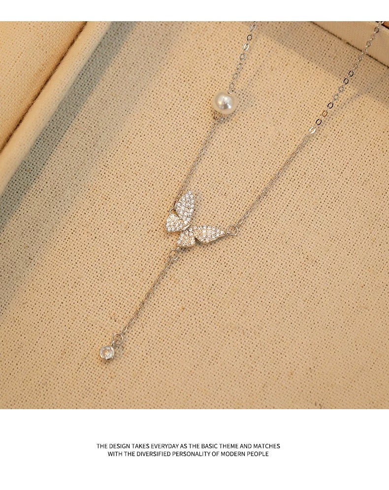 14K Gold Plated Butterfly Necklace for Women, Zirconia Dainty Necklace,BlissBling jewelry floating necklace