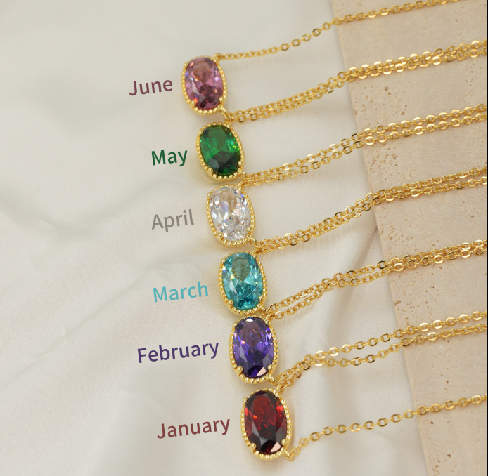 BlissBling Personalized Birthstone Design Women Pendant Jewelry with Collar, Artificial Gemstone Decor, Elegant Charm for Daily Clothing Decor, Gift birthstones