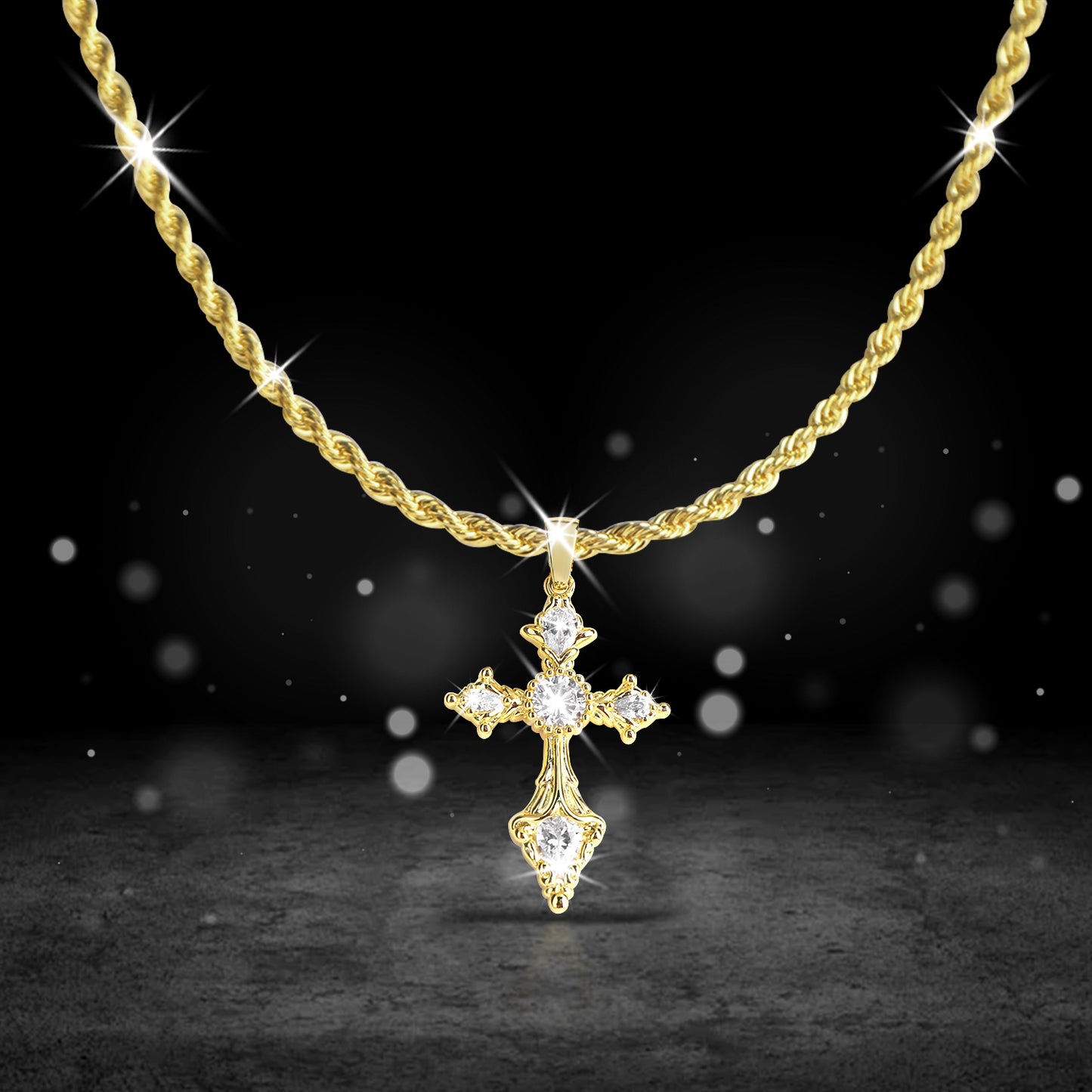 BlissBling Gold-Plated Cross Necklace 14K Gold Plated Double-Layer Chain Hypoallergenic Unisex for Daily Clothing Decoration and Special Occasions