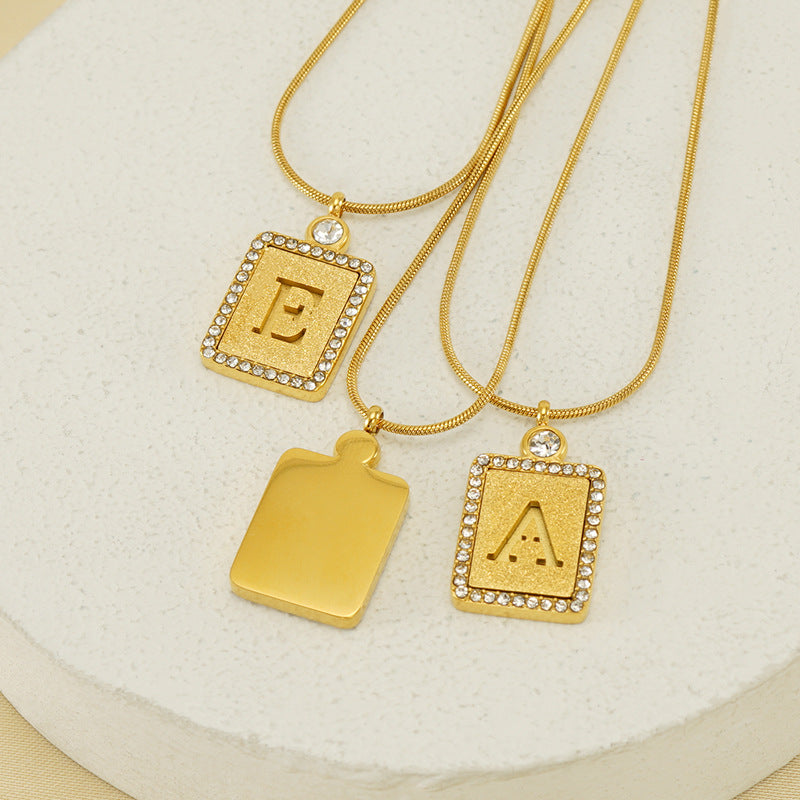 Women's Stainless Steel Pressed Sand Letter Necklace Set with Diamonds 18K Hollow Letter Pendant Clavicle Chain Jewelry