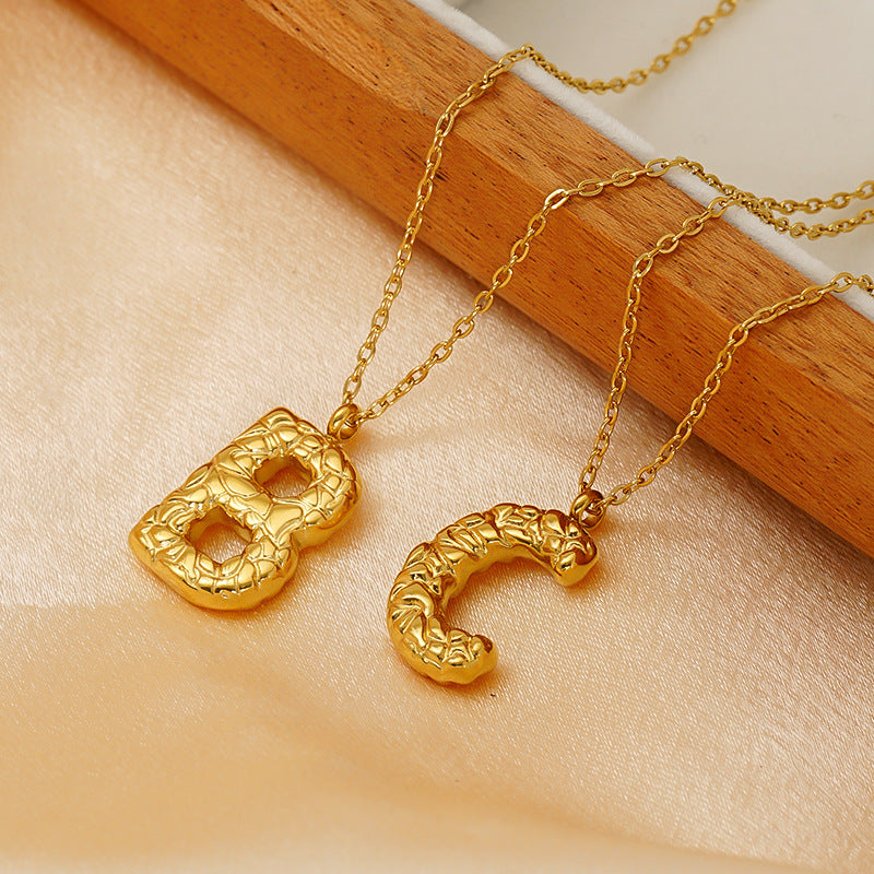 Lava-textured Letter Necklace for Women - 26-Letter Pendant, Collarbone Chain, Fade-resistant, Metal Coating, Stylish Accessory