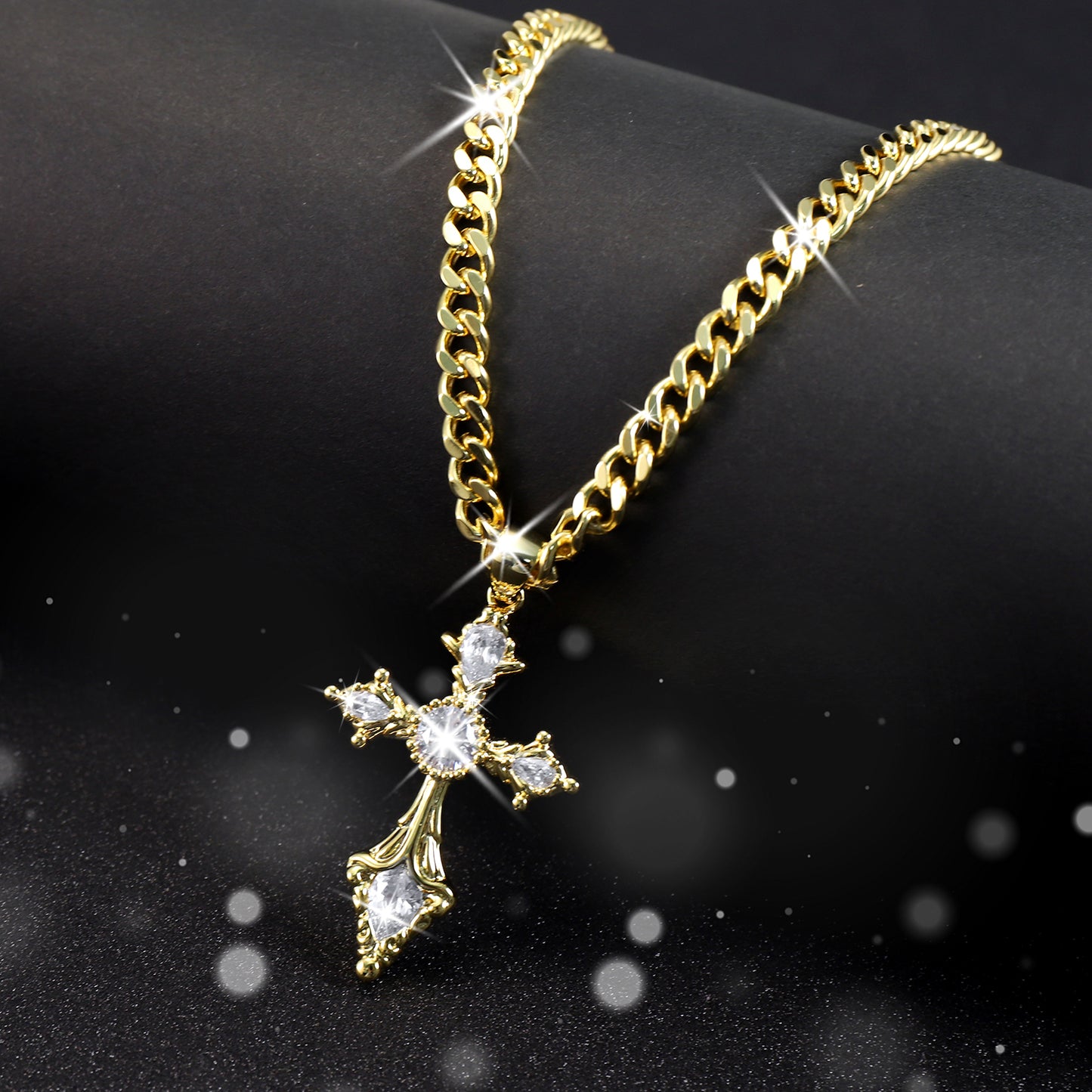 BlissBling Gold-Plated Cross Necklace 14K Gold Plated Double-Layer Chain Hypoallergenic Unisex for Daily Clothing Decoration and Special Occasions