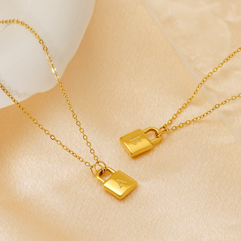 Titanium Steel Non-Fading Lock Head 26-Letter Clavicle Necklace for Women Gold Color Chain Jewelry