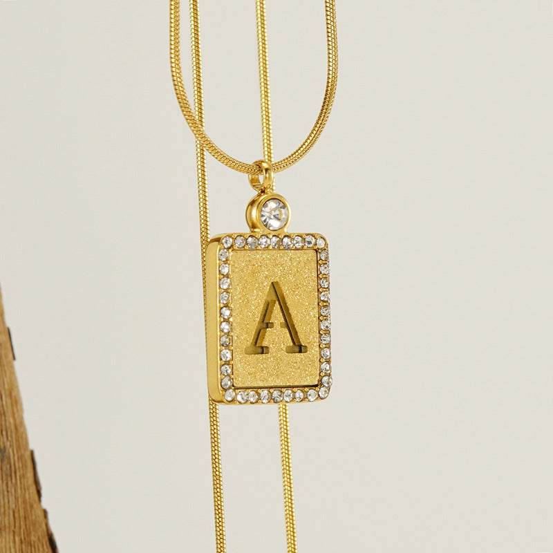 Women's Stainless Steel Pressed Sand Letter Necklace Set with Diamonds 18K Hollow Letter Pendant Clavicle Chain Jewelry