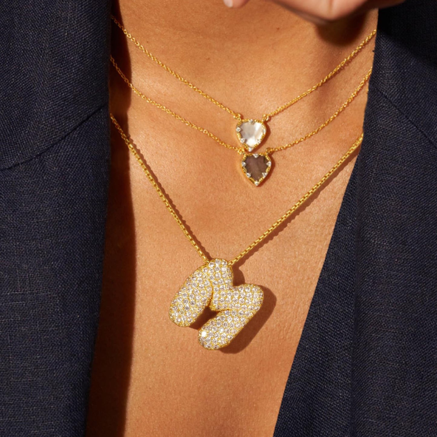 KISSYAN 14K Gold Plated Balloon Initial Pendant Box Chain Necklace Dainty Pave CZ Jewelry Gift for Women Unique Font Individuality Bold Eye-Catching Statement