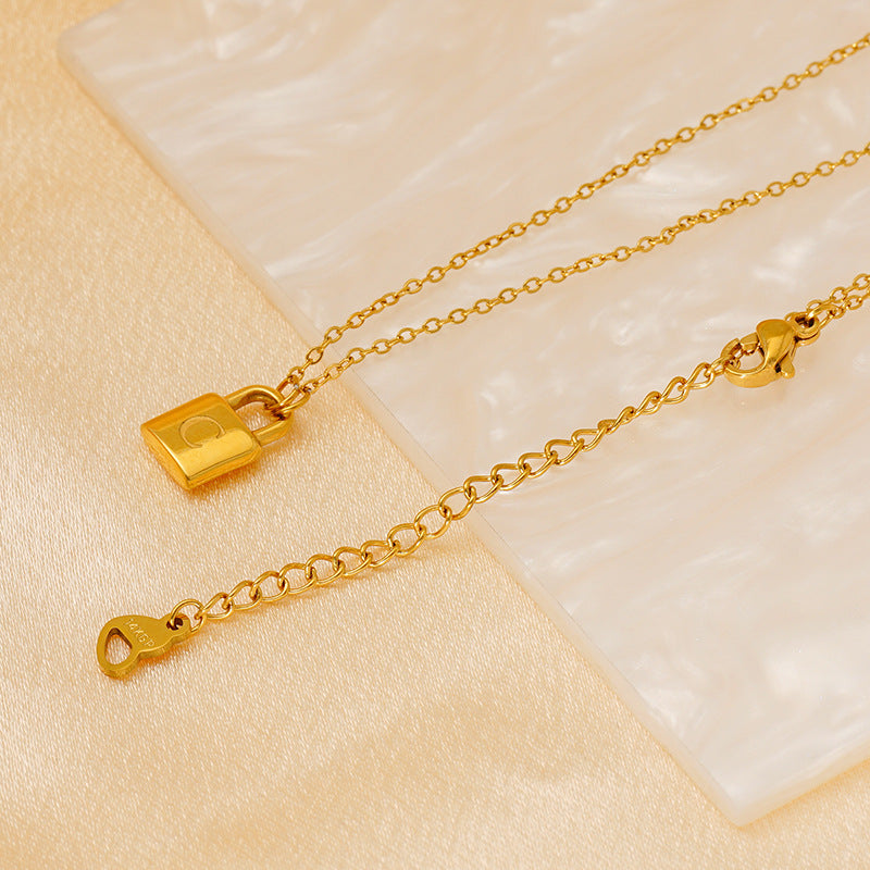 Titanium Steel Non-Fading Lock Head 26-Letter Clavicle Necklace for Women Gold Color Chain Jewelry