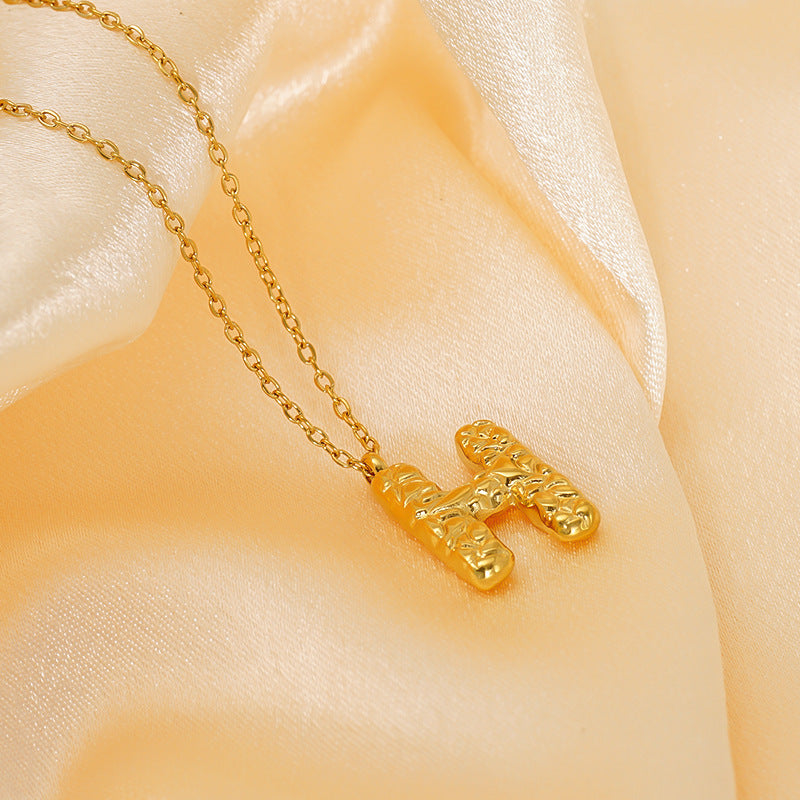 Lava-textured Letter Necklace for Women - 26-Letter Pendant, Collarbone Chain, Fade-resistant, Metal Coating, Stylish Accessory