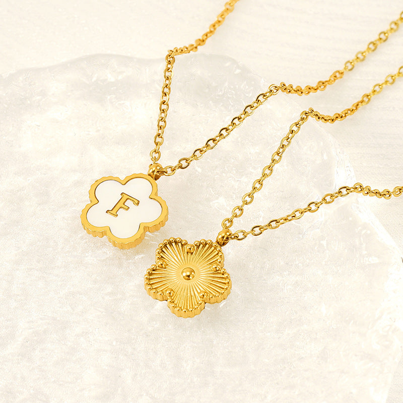 Titanium Steel Five-Petal Flower 18K 26-Letter Shell Pendant Necklace Personalized Initial A B C D Jewelry