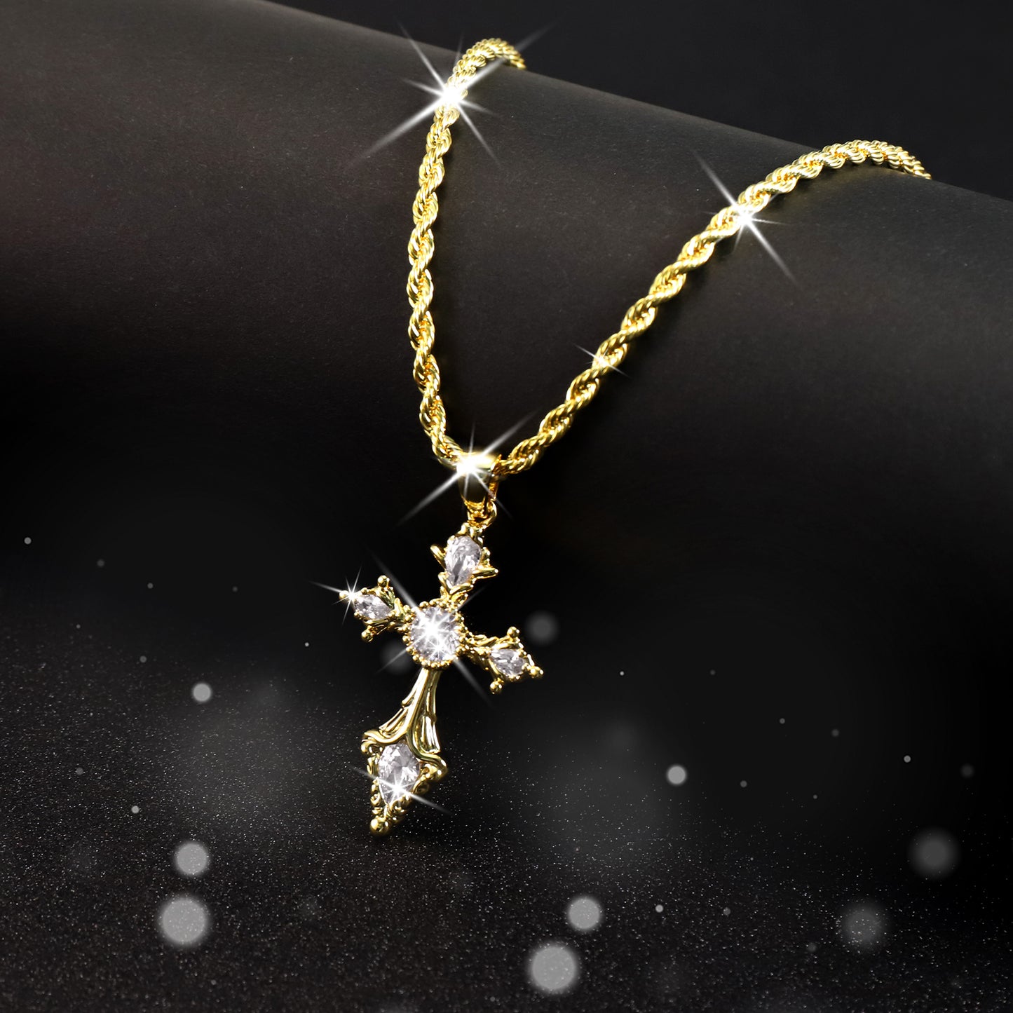 BlissBling Gold-Plated Cross Necklace 14K Gold Plated Double-Layer Chain Hypoallergenic Unisex for Daily Clothing Decoration and Special Occasions