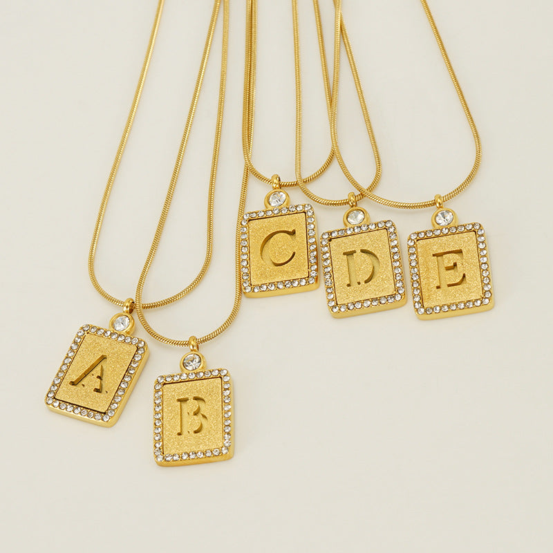 Women's Stainless Steel Pressed Sand Letter Necklace Set with Diamonds 18K Hollow Letter Pendant Clavicle Chain Jewelry