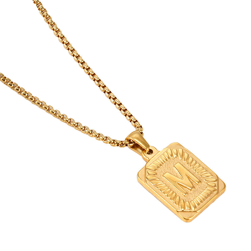 Initial A-Z Letter Pendant Necklace Mens Womens Capital Letter Yellow Gold Plated Stainless Steel Box Chain 22inch