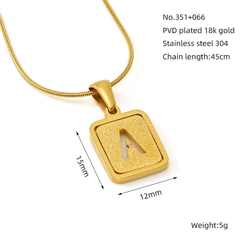 Personalized 18K Titanium Steel Letter Pendant Necklace Elegant Snake Bone Chain Sandblasted Finish Fashion Accessory