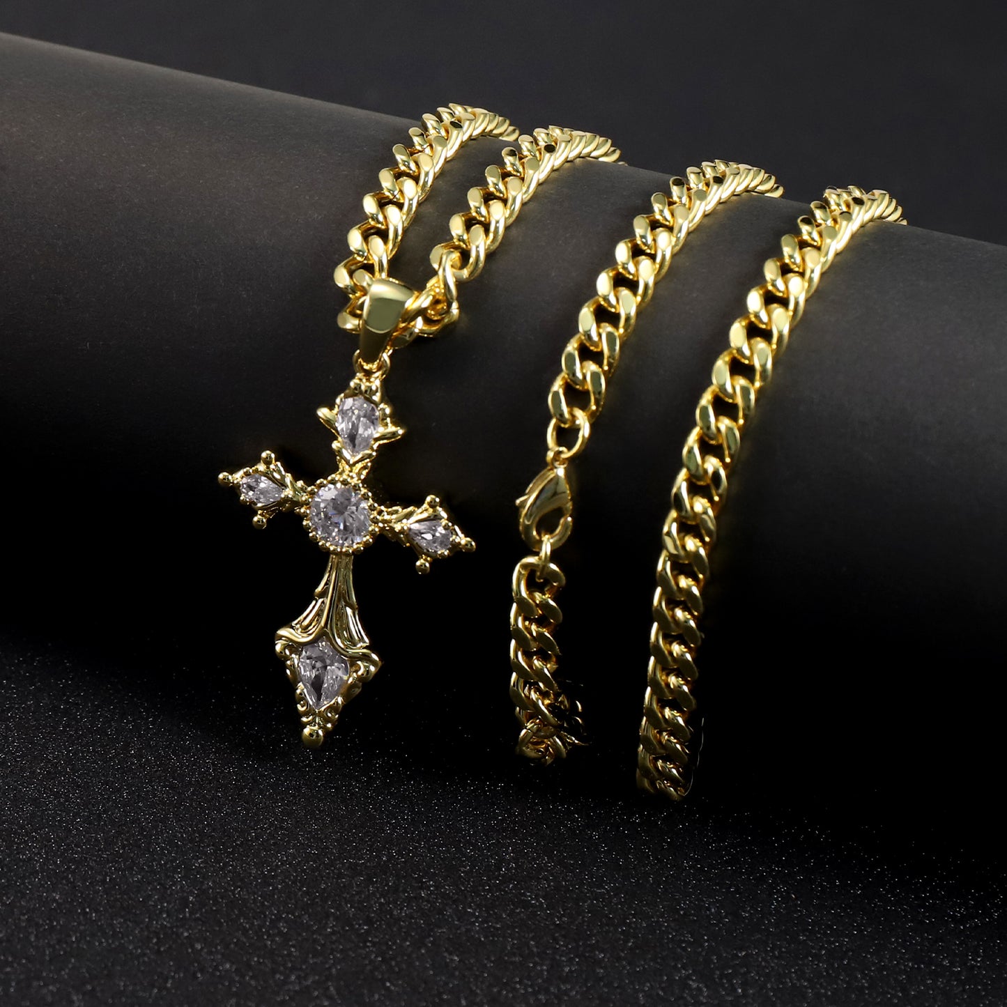 BlissBling Gold-Plated Cross Necklace 14K Gold Plated Double-Layer Chain Hypoallergenic Unisex for Daily Clothing Decoration and Special Occasions