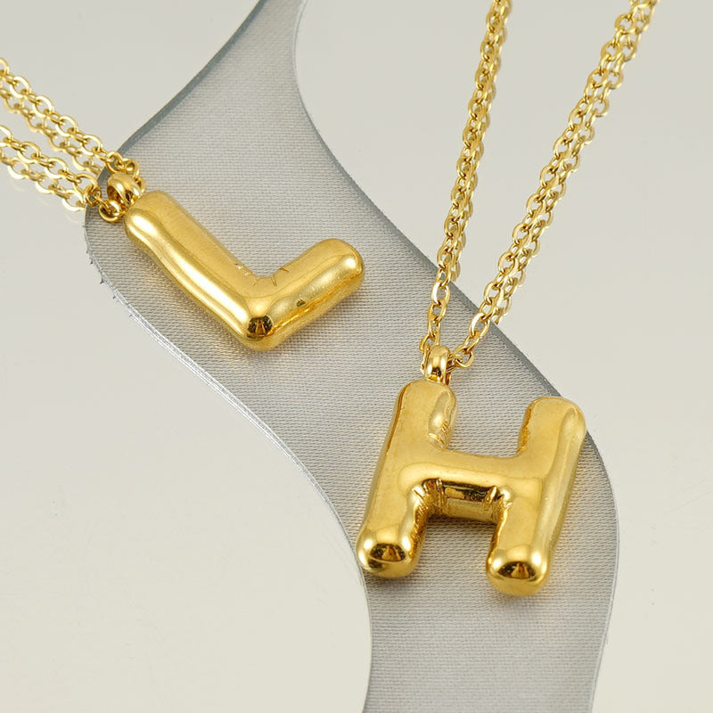 KissYan Bubble Letter Necklace,14K Gold Plated Balloon Initial Pendant with Bead Chain Dainty Jewelry Gift for Women & Jewelry for Christmas Gifts
