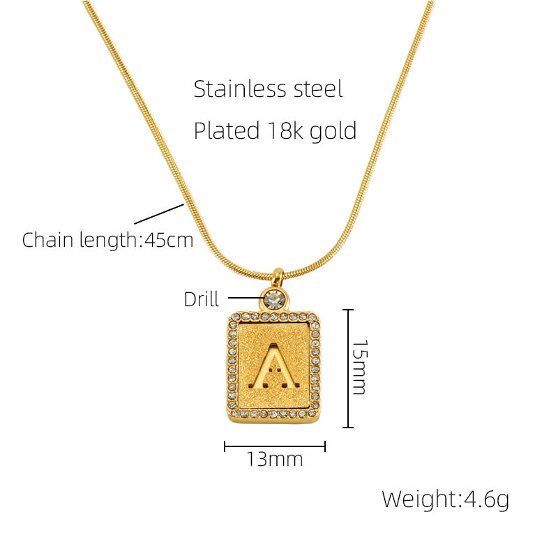 Women's Stainless Steel Pressed Sand Letter Necklace Set with Diamonds 18K Hollow Letter Pendant Clavicle Chain Jewelry