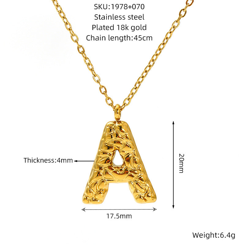 Lava-textured Letter Necklace for Women - 26-Letter Pendant, Collarbone Chain, Fade-resistant, Metal Coating, Stylish Accessory