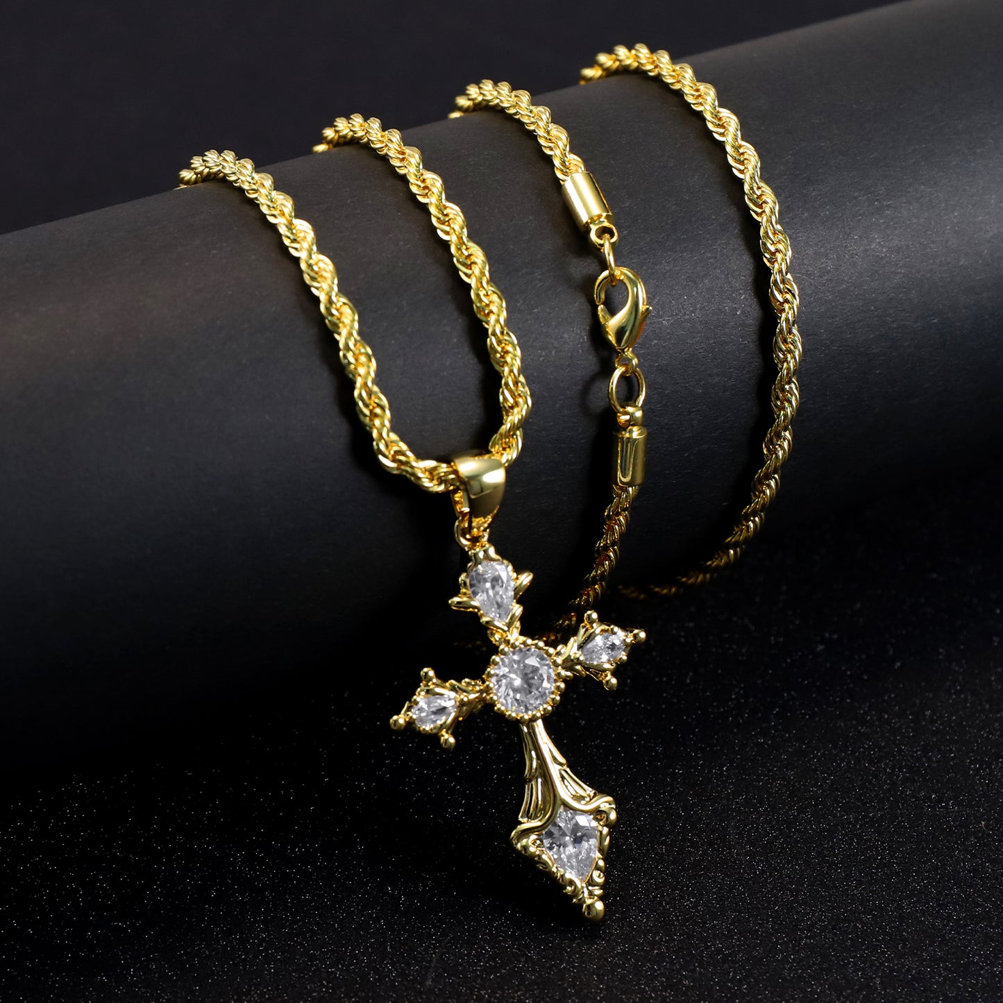 BlissBling Gold-Plated Cross Necklace 14K Gold Plated Double-Layer Chain Hypoallergenic Unisex for Daily Clothing Decoration and Special Occasions