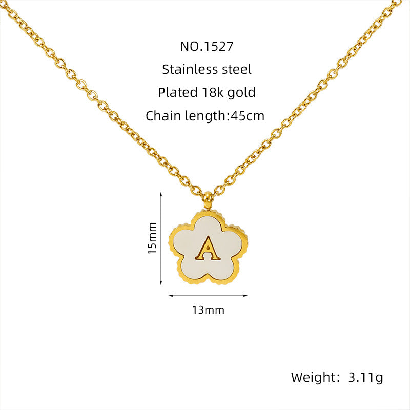 Titanium Steel Five-Petal Flower 18K 26-Letter Shell Pendant Necklace Personalized Initial A B C D Jewelry