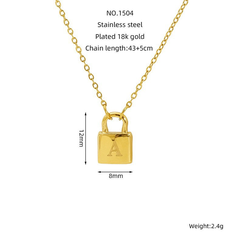 Titanium Steel Non-Fading Lock Head 26-Letter Clavicle Necklace for Women Gold Color Chain Jewelry