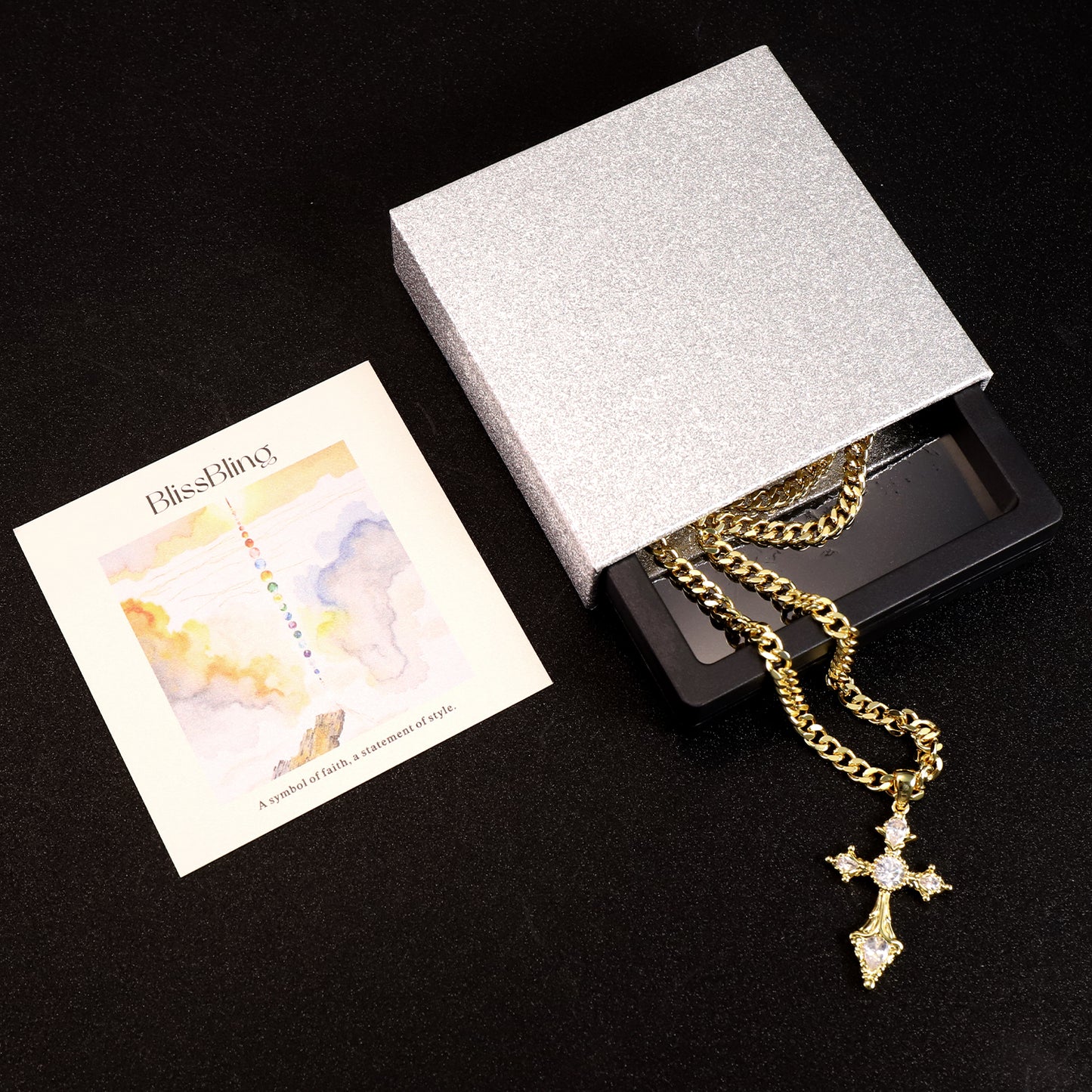 BlissBling Gold-Plated Cross Necklace 14K Gold Plated Double-Layer Chain Hypoallergenic Unisex for Daily Clothing Decoration and Special Occasions