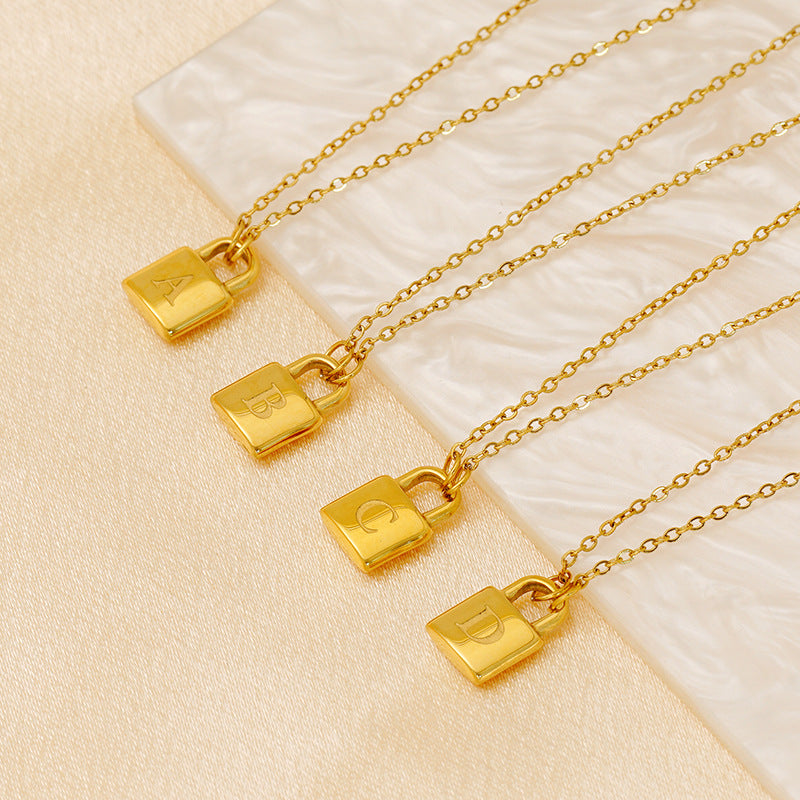 Titanium Steel Non-Fading Lock Head 26-Letter Clavicle Necklace for Women Gold Color Chain Jewelry