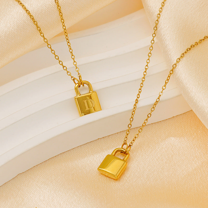 Titanium Steel Non-Fading Lock Head 26-Letter Clavicle Necklace for Women Gold Color Chain Jewelry