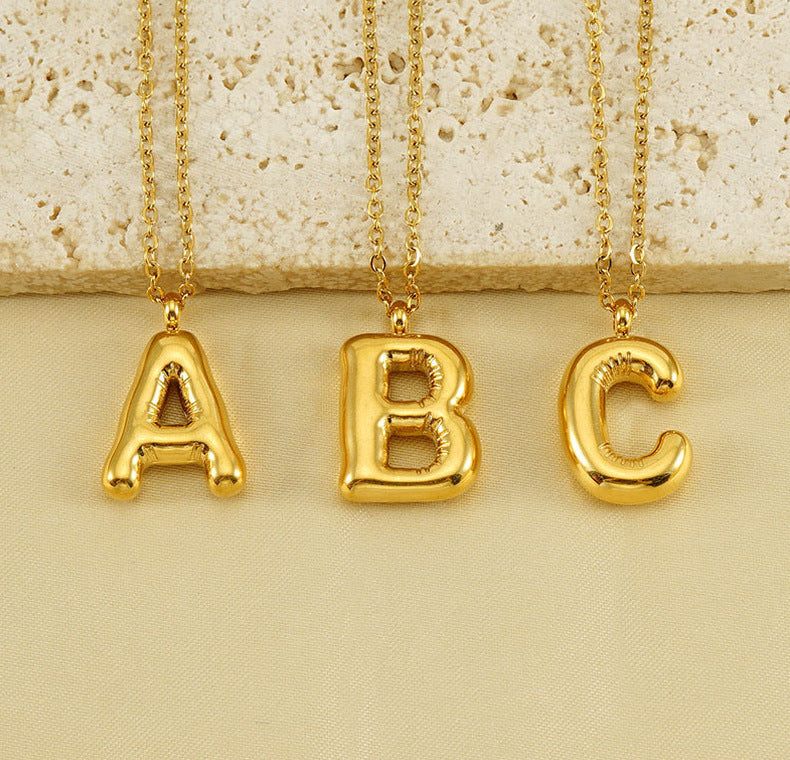 KissYan Bubble Letter Necklace,14K Gold Plated Balloon Initial Pendant with Bead Chain Dainty Jewelry Gift for Women & Jewelry for Christmas Gifts