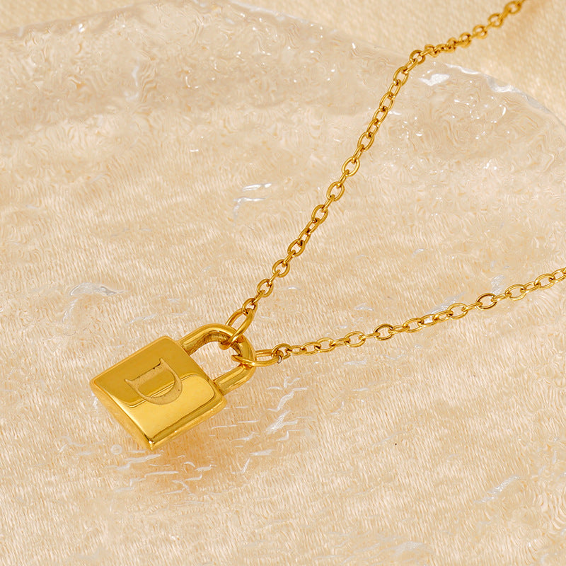 Titanium Steel Non-Fading Lock Head 26-Letter Clavicle Necklace for Women Gold Color Chain Jewelry