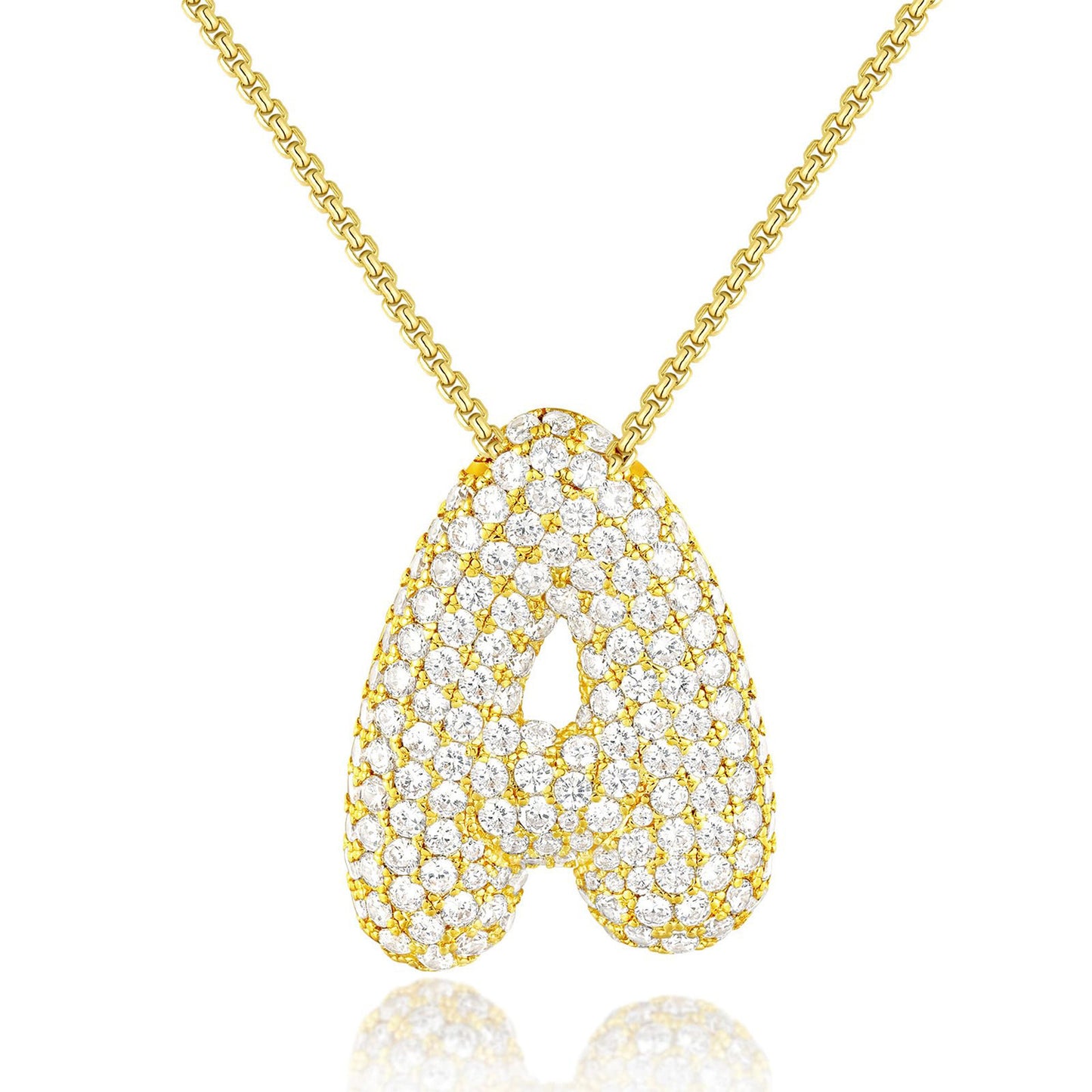 KISSYAN 14K Gold Plated Balloon Initial Pendant Box Chain Necklace Dainty Pave CZ Jewelry Gift for Women Unique Font Individuality Bold Eye-Catching Statement