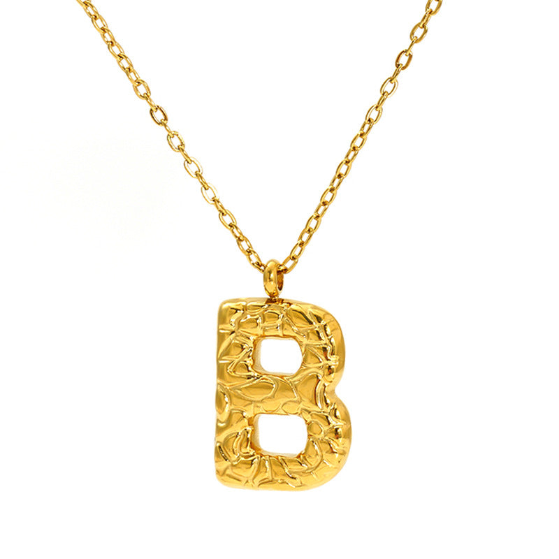 Lava-textured Letter Necklace for Women - 26-Letter Pendant, Collarbone Chain, Fade-resistant, Metal Coating, Stylish Accessory