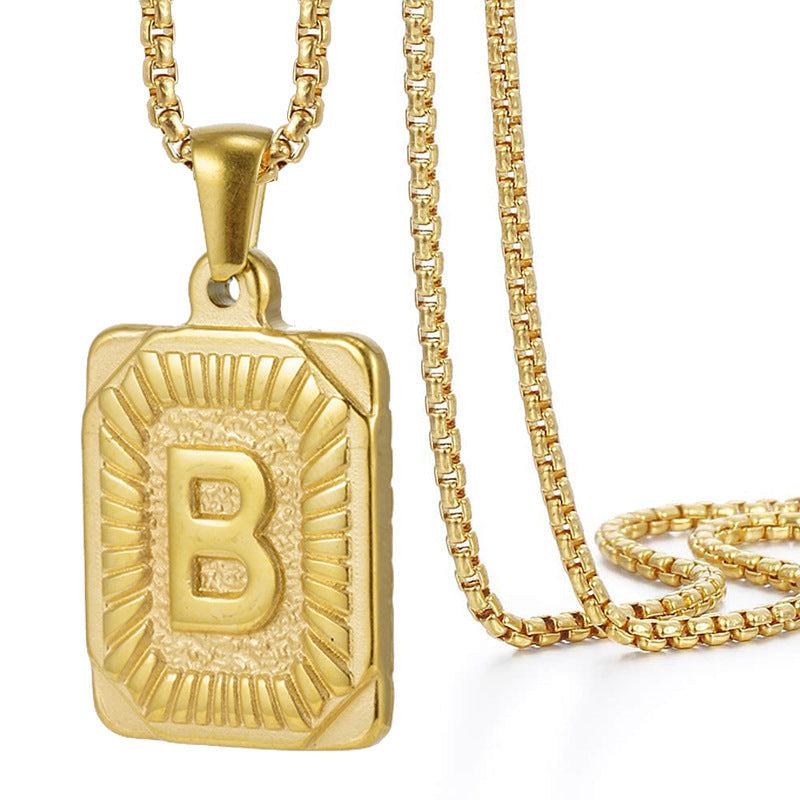 Initial A-Z Letter Pendant Necklace Mens Womens Capital Letter Yellow Gold Plated Stainless Steel Box Chain 22inch
