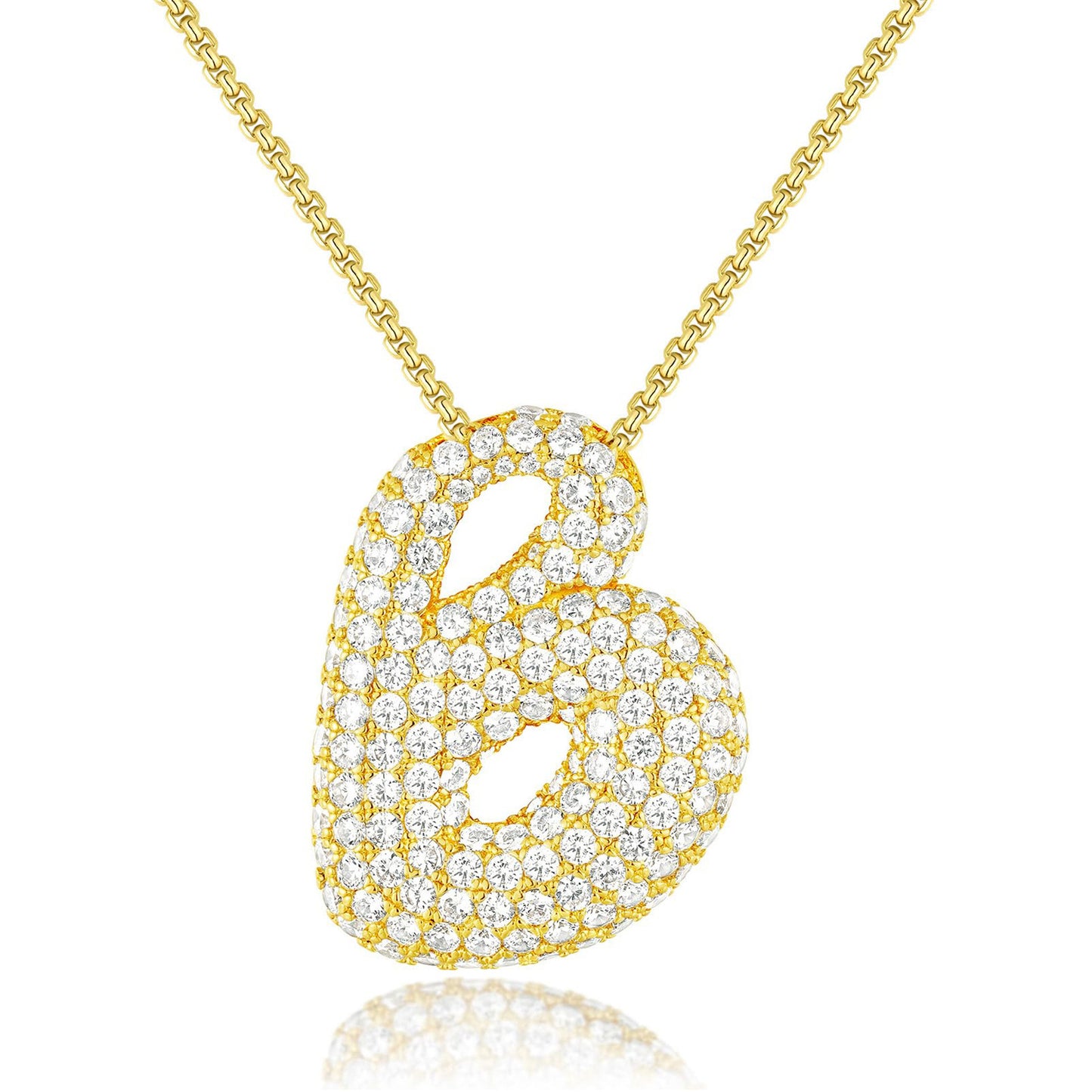 KISSYAN 14K Gold Plated Balloon Initial Pendant Box Chain Necklace Dainty Pave CZ Jewelry Gift for Women Unique Font Individuality Bold Eye-Catching Statement