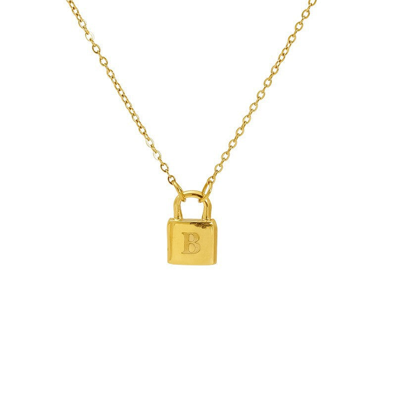 Titanium Steel Non-Fading Lock Head 26-Letter Clavicle Necklace for Women Gold Color Chain Jewelry