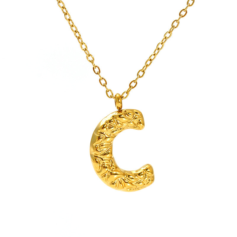 Lava-textured Letter Necklace for Women - 26-Letter Pendant, Collarbone Chain, Fade-resistant, Metal Coating, Stylish Accessory