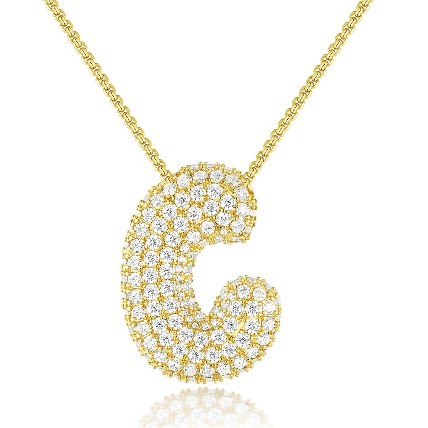 KISSYAN 14K Gold Plated Balloon Initial Pendant Box Chain Necklace Dainty Pave CZ Jewelry Gift for Women Unique Font Individuality Bold Eye-Catching Statement