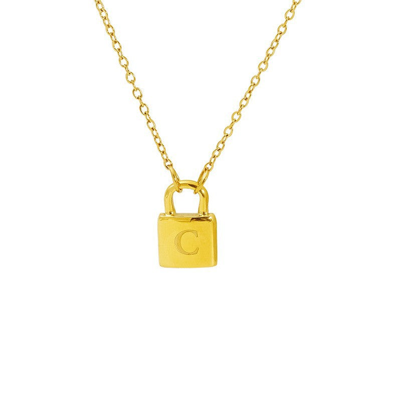 Titanium Steel Non-Fading Lock Head 26-Letter Clavicle Necklace for Women Gold Color Chain Jewelry
