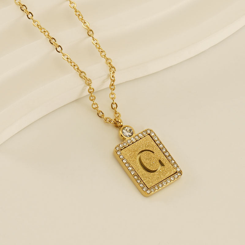 Women's Stainless Steel Pressed Sand Letter Necklace Set with Diamonds 18K Hollow Letter Pendant Clavicle Chain Jewelry