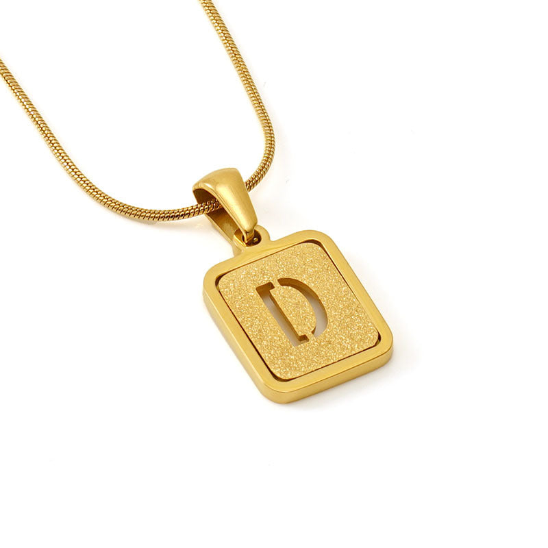 Personalized 18K Titanium Steel Letter Pendant Necklace Elegant Snake Bone Chain Sandblasted Finish Fashion Accessory