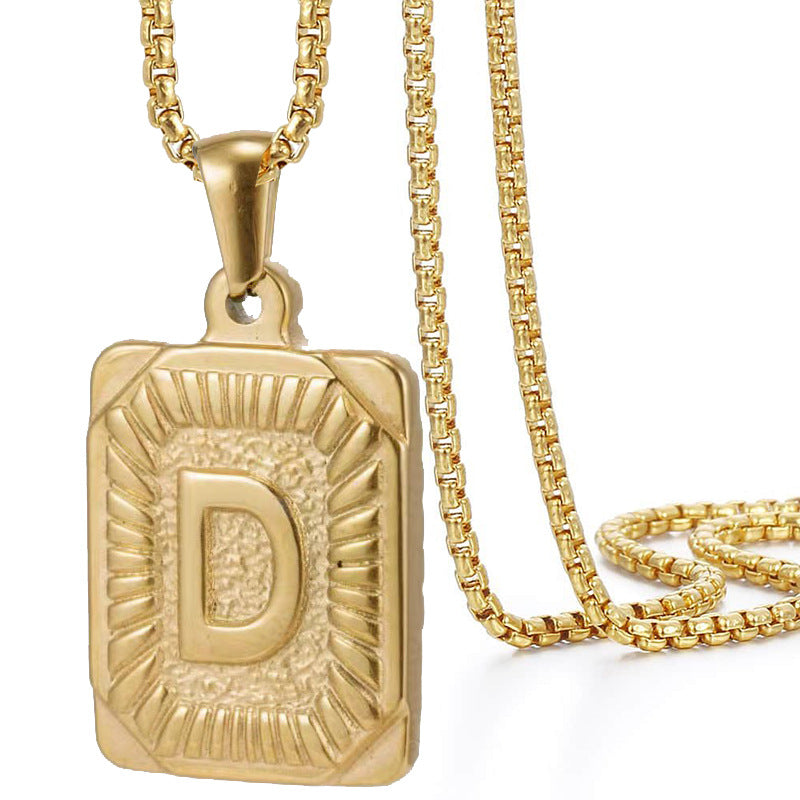 Initial A-Z Letter Pendant Necklace Mens Womens Capital Letter Yellow Gold Plated Stainless Steel Box Chain 22inch