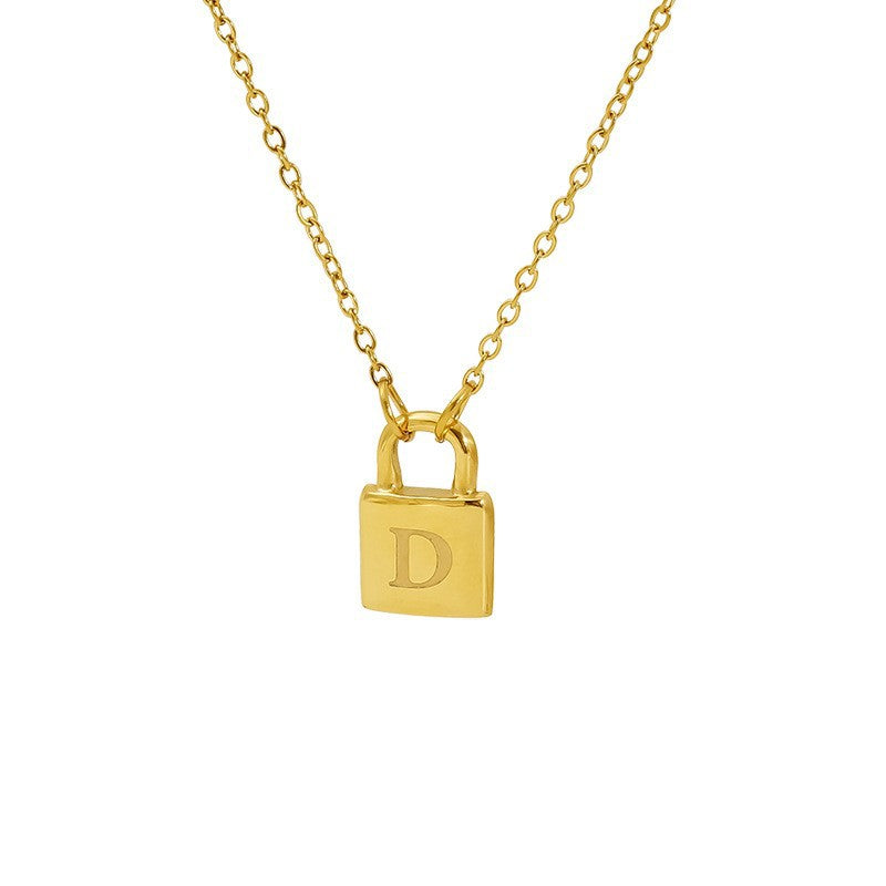 Titanium Steel Non-Fading Lock Head 26-Letter Clavicle Necklace for Women Gold Color Chain Jewelry