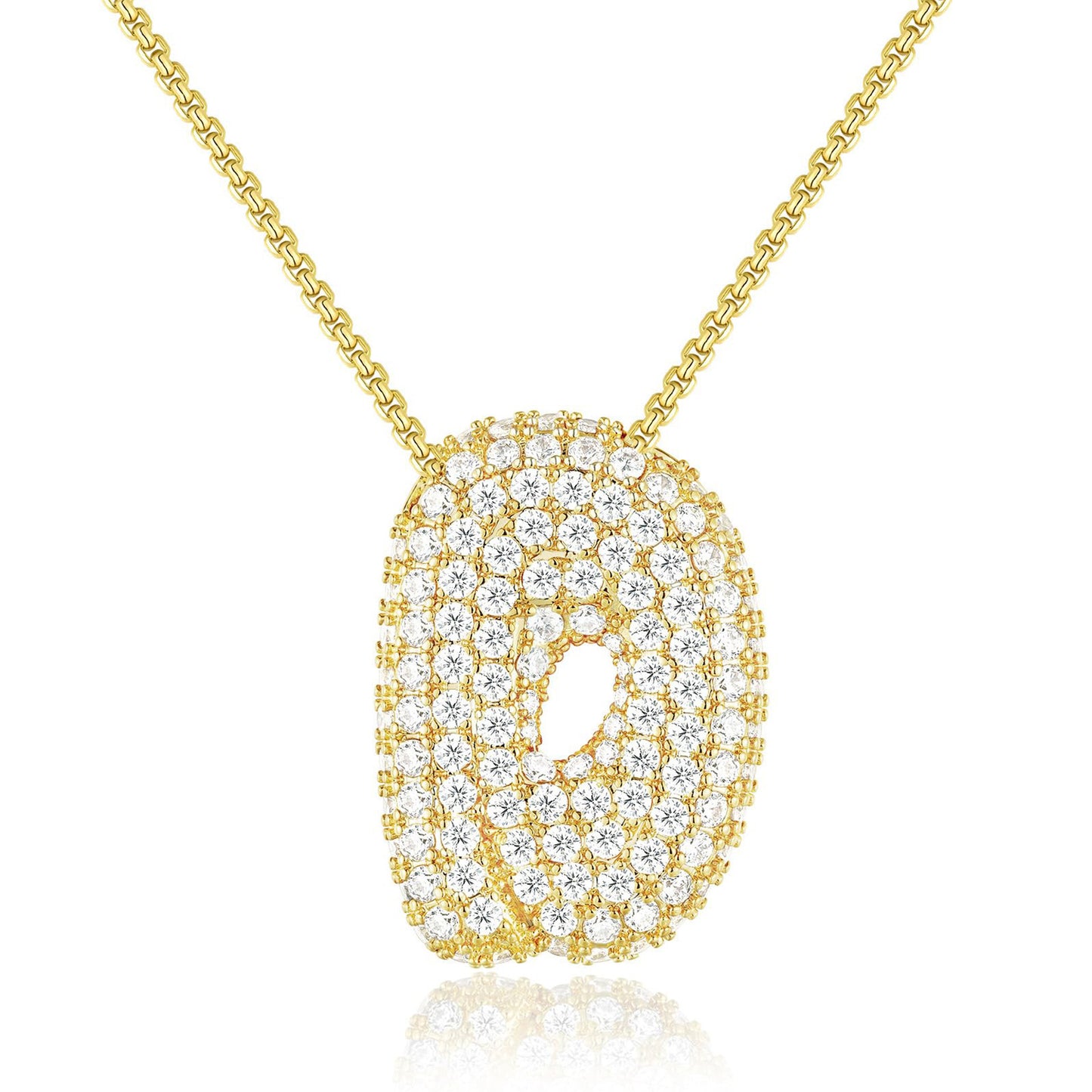 KISSYAN 14K Gold Plated Balloon Initial Pendant Box Chain Necklace Dainty Pave CZ Jewelry Gift for Women Unique Font Individuality Bold Eye-Catching Statement