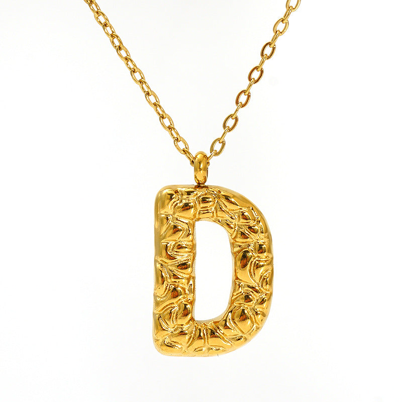 Lava-textured Letter Necklace for Women - 26-Letter Pendant, Collarbone Chain, Fade-resistant, Metal Coating, Stylish Accessory