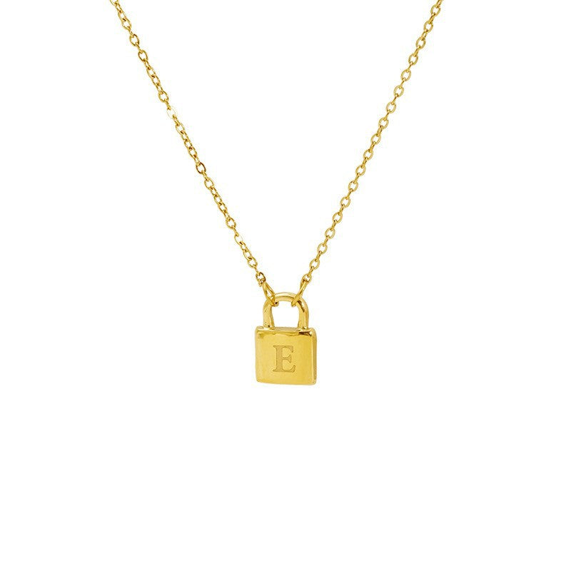 Titanium Steel Non-Fading Lock Head 26-Letter Clavicle Necklace for Women Gold Color Chain Jewelry